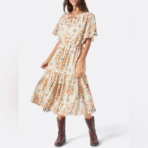 Anthropologie JOIE Bellsa Floral Tiered Midaxi Summer Dress Caramel Boho Western